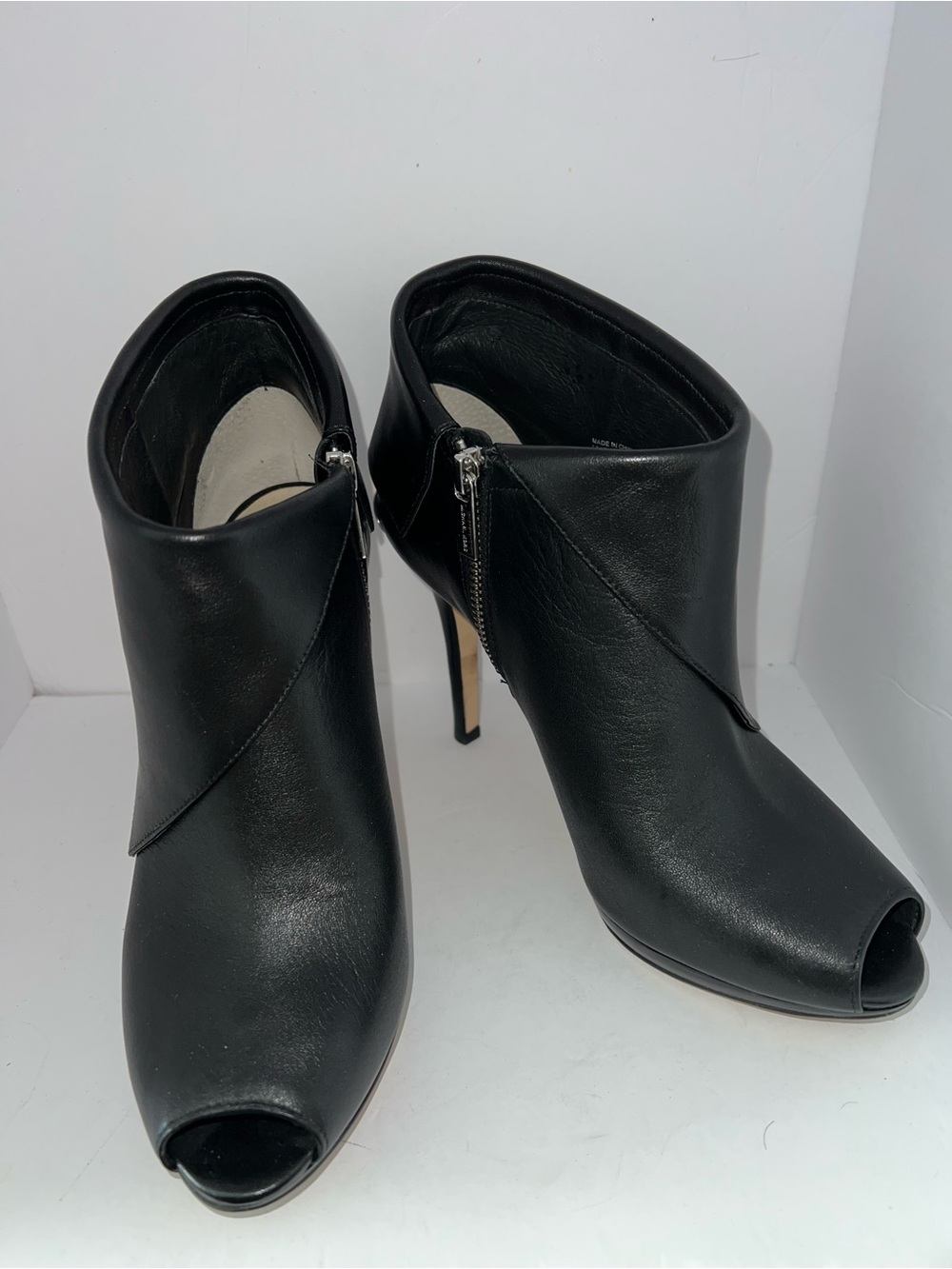 Michael Kors Black Leather Peep-Toe Heeled Ankle Booties- Size 8.5